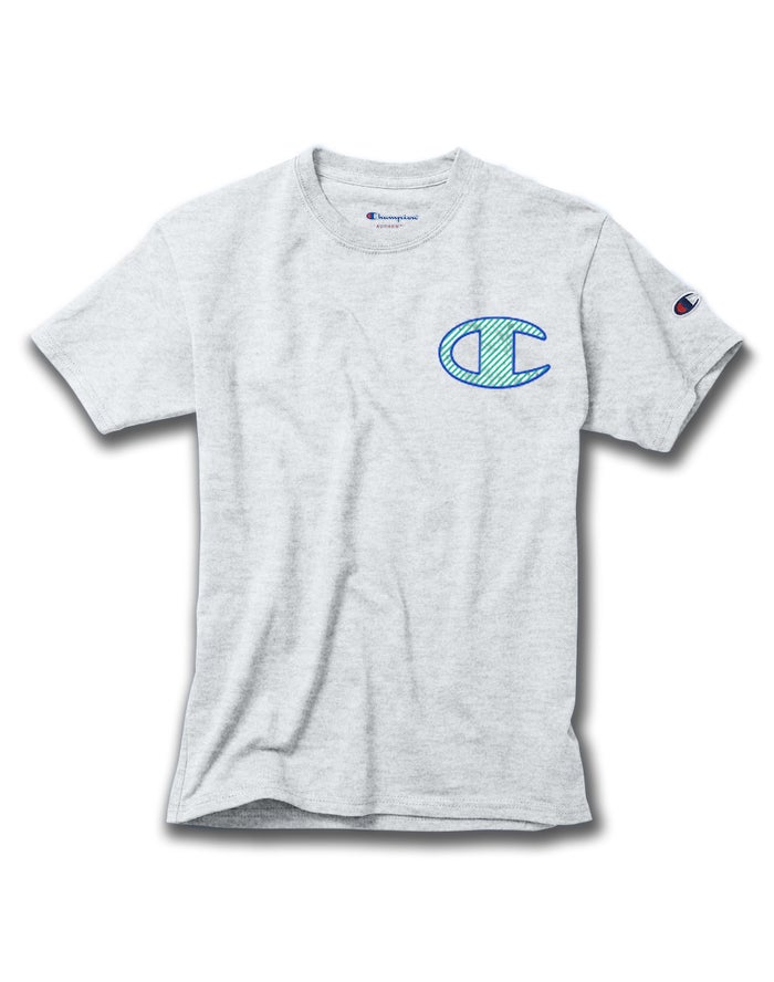 Champion Cotton C Logo Stroke Erkek Çocuk Tişört Gri ( ZDRHVT085 )